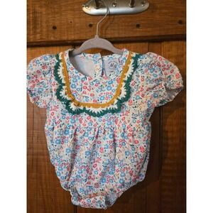 MARIE NICOLE Clothing - Baby Floral Bubble Romper Crochet Bib Blue Pink 3-6M